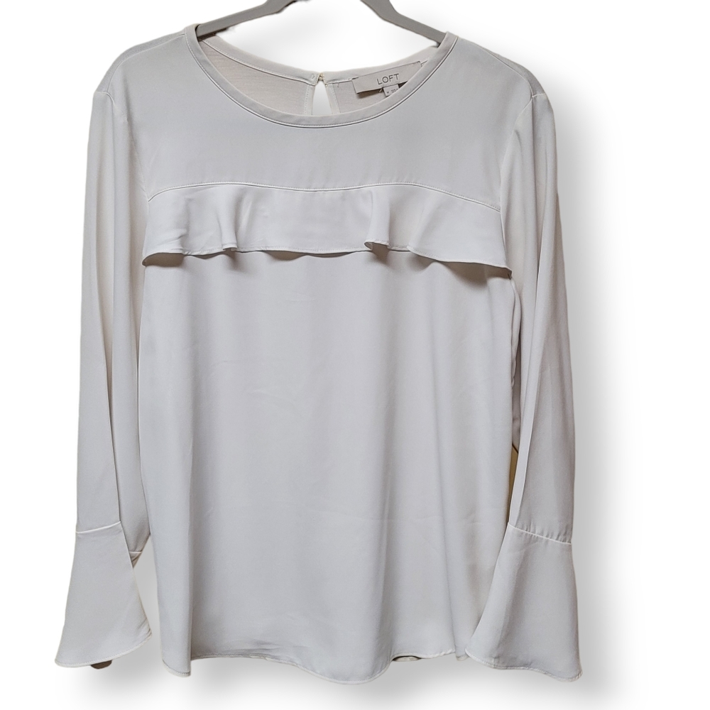 Loft Women's Cream Ivory Ruffle Bell Sleeve Blouse Top